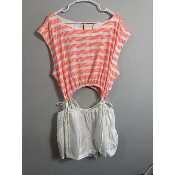 ANTHROPOLOGIE‎ CUTOUT ROMPER Striped Preppy Pockets Boho NWT XL - Picture 2 of 7